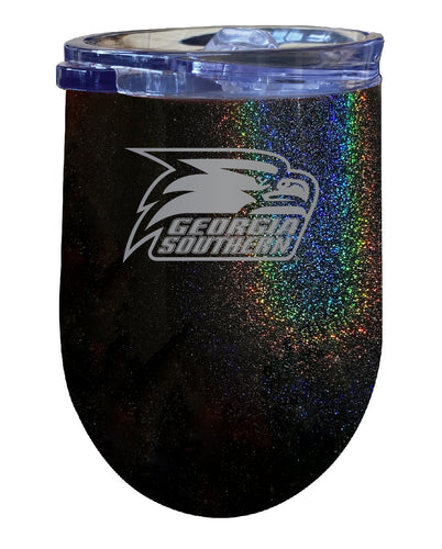 Georgia Southern Eagles NCAA Laser-Etched Wine Tumbler - 12oz Rainbow Glitter Black Stainless Steel Insulated Cup