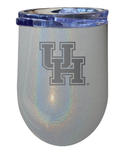 University of Houston NCAA Laser-Etched Wine Tumbler - 12oz Rainbow Glitter Gray Stainless Steel Insulated Cup