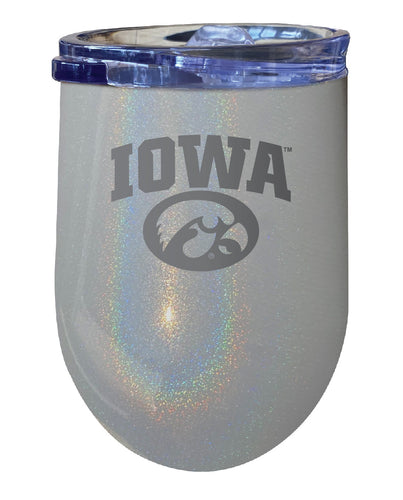 Iowa Hawkeyes NCAA Laser-Etched Wine Tumbler - 12oz Rainbow Glitter Gray Stainless Steel Insulated Cup