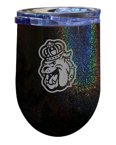 James Madison Dukes NCAA Laser-Etched Wine Tumbler - 12oz Rainbow Glitter Black Stainless Steel Insulated Cup