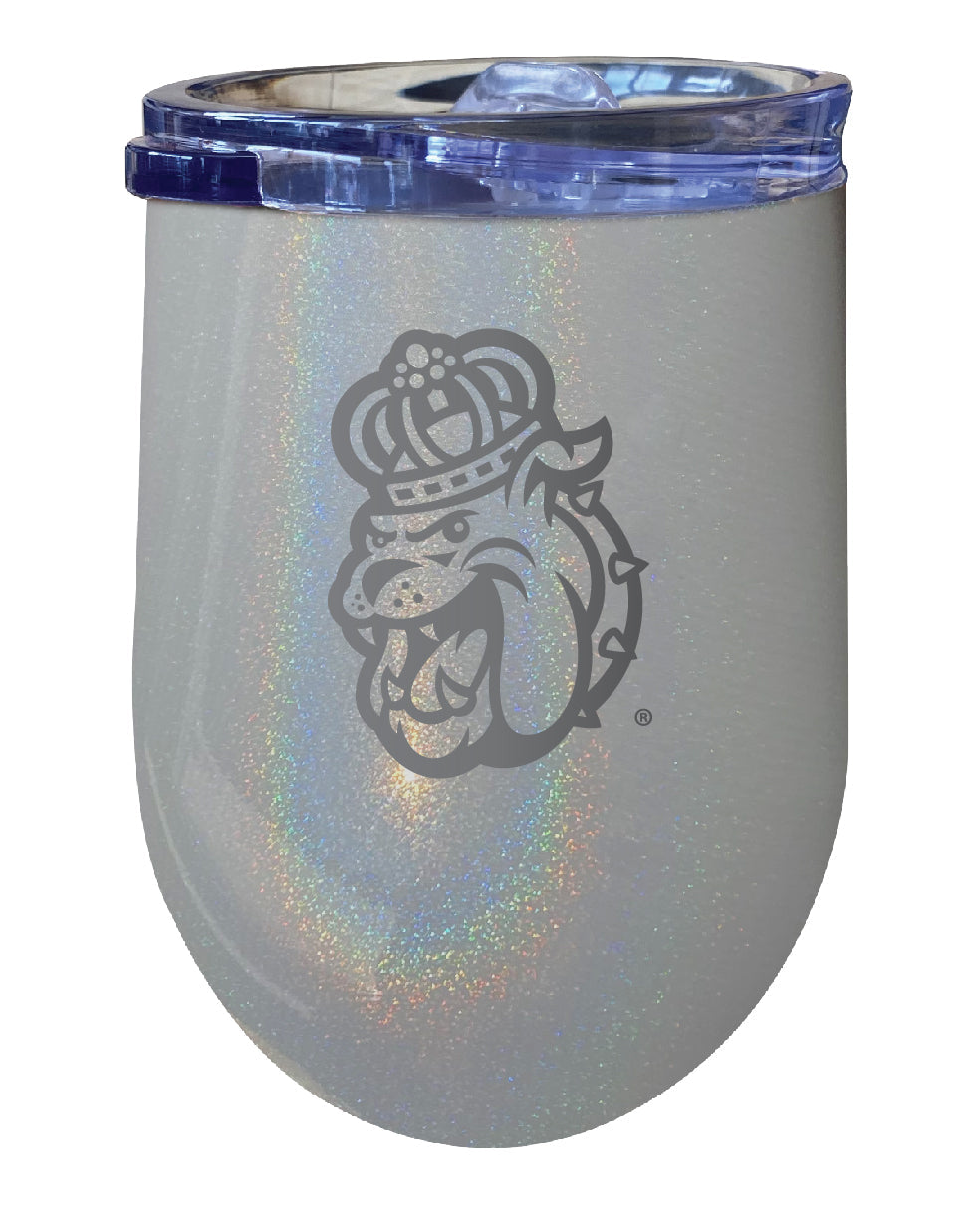 James Madison Dukes NCAA Laser-Etched Wine Tumbler - 12oz Rainbow Glitter Gray Stainless Steel Insulated Cup