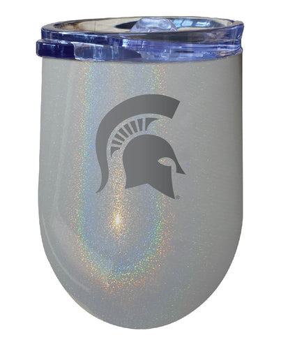 Michigan State Spartans NCAA Laser-Etched Wine Tumbler - 12oz Rainbow Glitter Gray Stainless Steel Insulated Cup