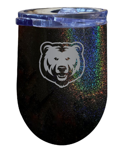 Northern Colorado Bears NCAA Laser-Etched Wine Tumbler - 12oz Rainbow Glitter Black Stainless Steel Insulated Cup