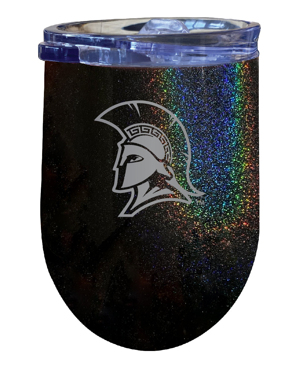 North Carolina Greensboro Spartans NCAA Laser-Etched Wine Tumbler - 12oz Rainbow Glitter Black Stainless Steel Insulated Cup