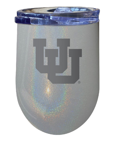 Utah Utes NCAA Laser-Etched Wine Tumbler - 12oz Rainbow Glitter Gray Stainless Steel Insulated Cup