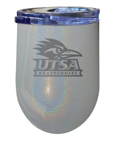 UTSA Road Runners NCAA Laser-Etched Wine Tumbler - 12oz Rainbow Glitter Gray Stainless Steel Insulated Cup