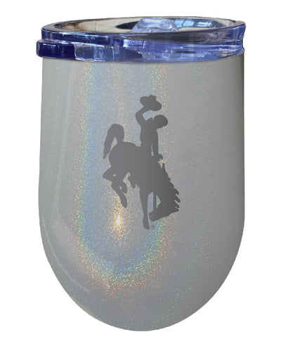 University of Wyoming NCAA Laser-Etched Wine Tumbler - 12oz Rainbow Glitter Gray Stainless Steel Insulated Cup