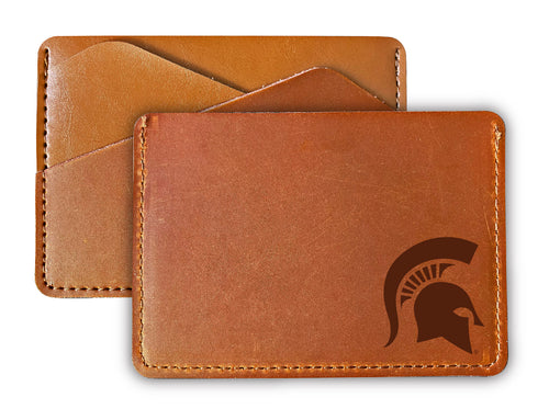 Elegant Michigan State Spartans Leather Card Holder Wallet - Slim Profile, Engraved Design