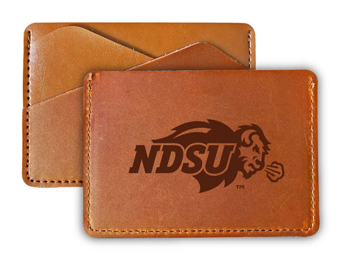 Elegant North Dakota State Bison Leather Card Holder Wallet - Slim Profile, Engraved Design