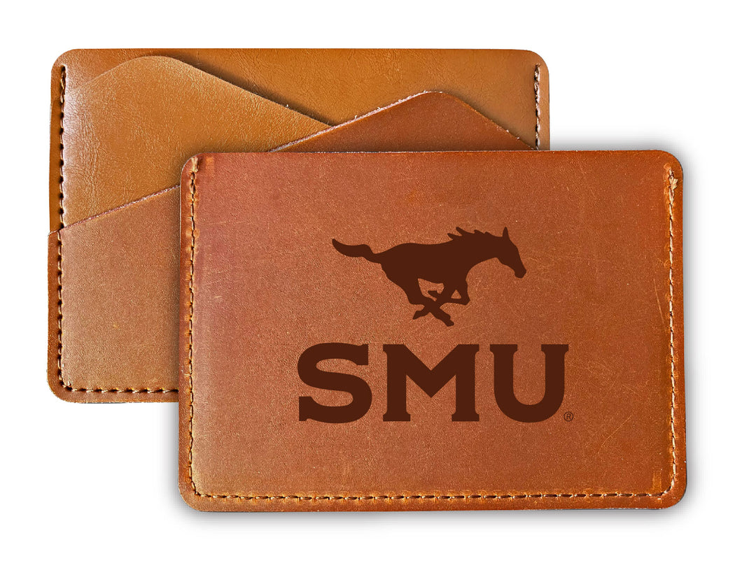 Elegant Southern Methodist University Leather Card Holder Wallet - Slim Profile, Engraved Design