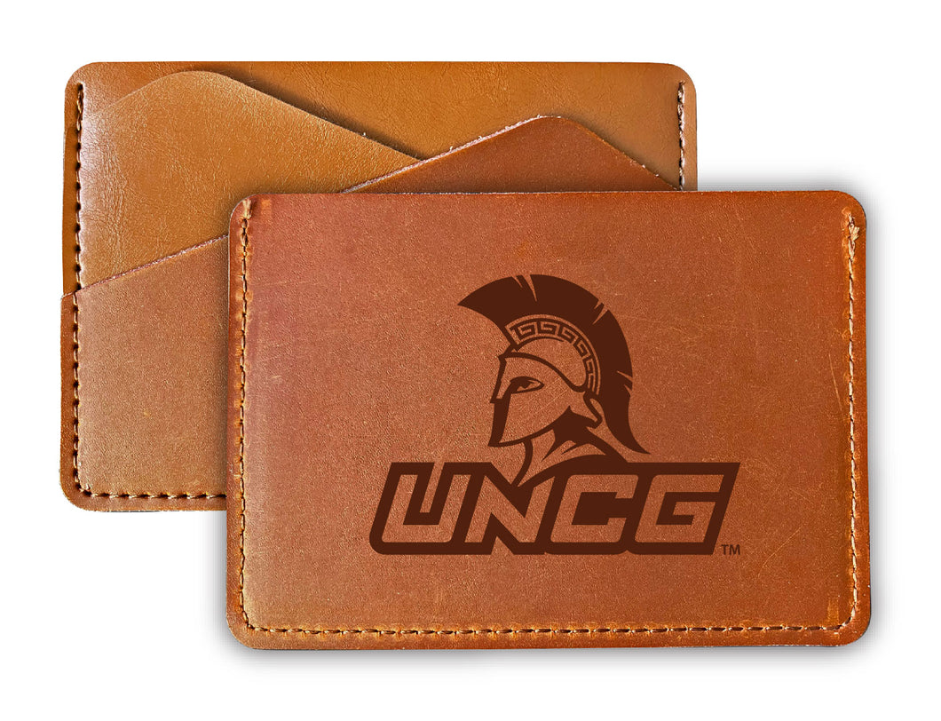 Elegant North Carolina Greensboro Spartans Leather Card Holder Wallet - Slim Profile, Engraved Design