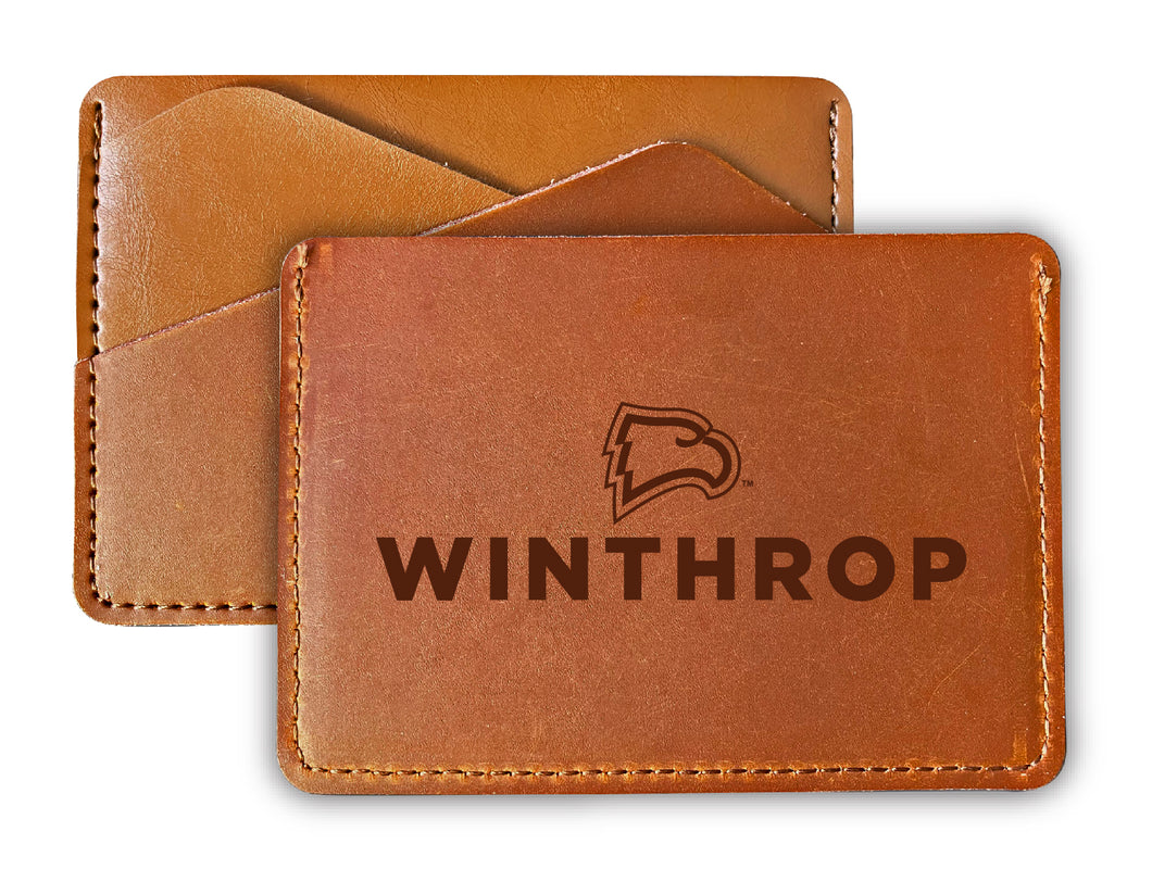 Elegant Winthrop University Leather Card Holder Wallet - Slim Profile, Engraved Design