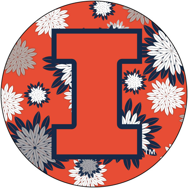 Illinois Fighting Illini Floral Design 4-Inch Round Shape NCAA High-Definition Magnet - Versatile Metallic Surface Adornment