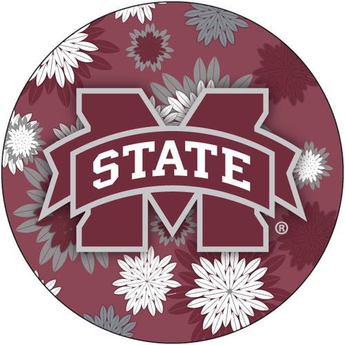 Mississippi State Bulldogs Floral Design 4-Inch Round Shape NCAA High-Definition Magnet - Versatile Metallic Surface Adornment