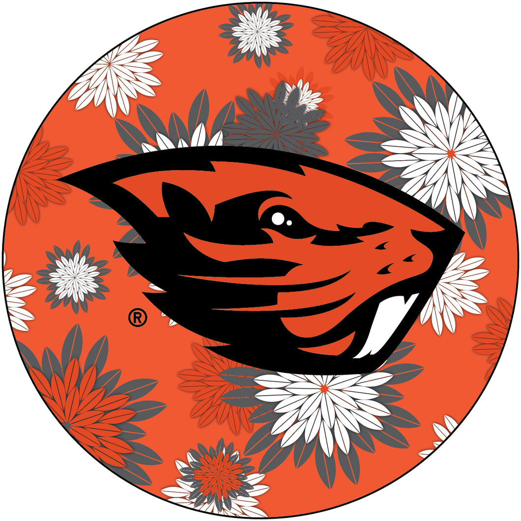 Oregon State Beavers Floral Design 4-Inch Round Shape NCAA High-Definition Magnet - Versatile Metallic Surface Adornment