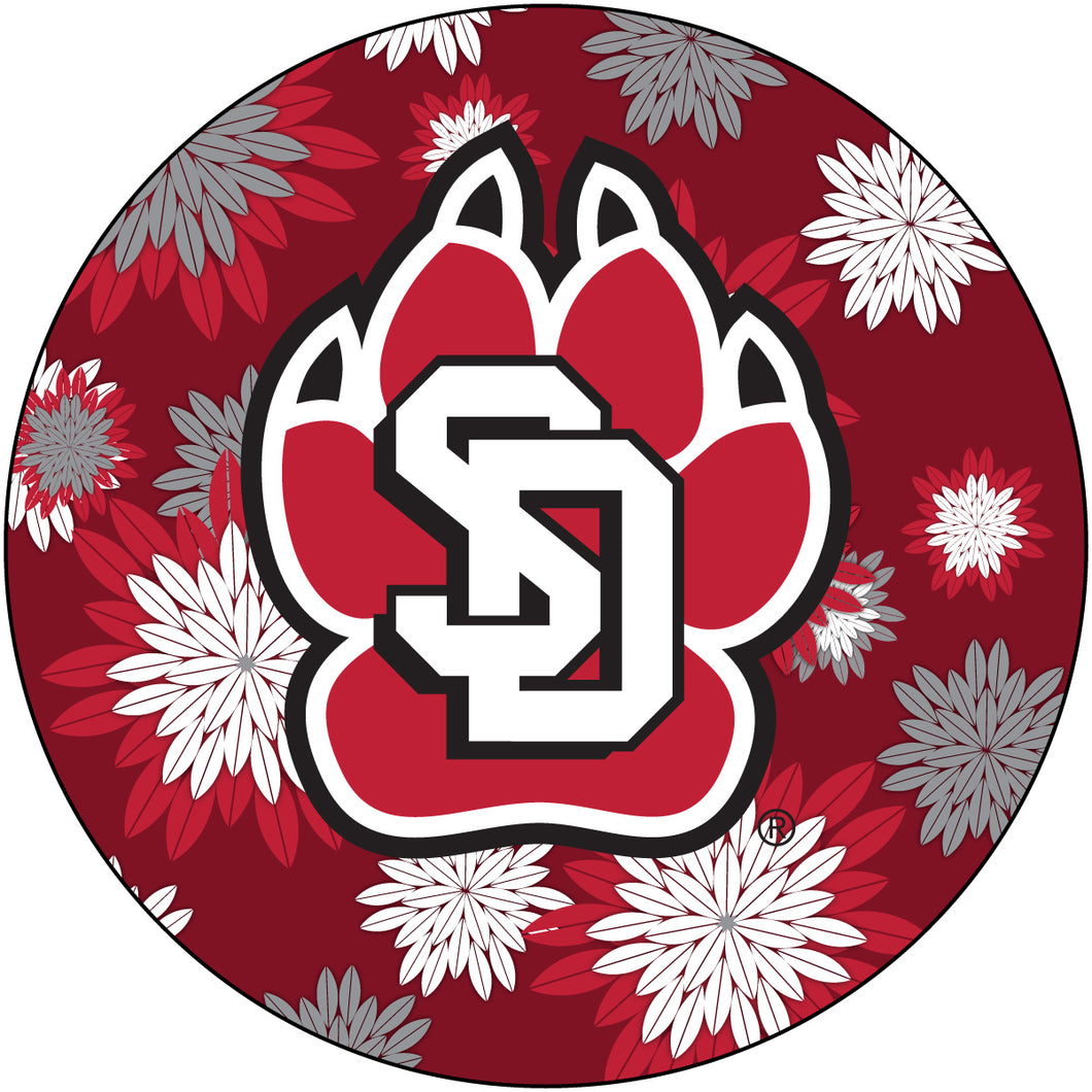 South Dakota Coyotes Floral Design 4-Inch Round Shape NCAA High-Definition Magnet - Versatile Metallic Surface Adornment