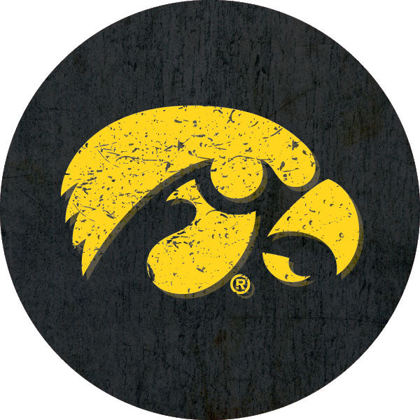 Iowa Hawkeyes Distressed Wood Grain Design 4-Inch Round Shape NCAA High-Definition Magnet - Versatile Metallic Surface Adornment