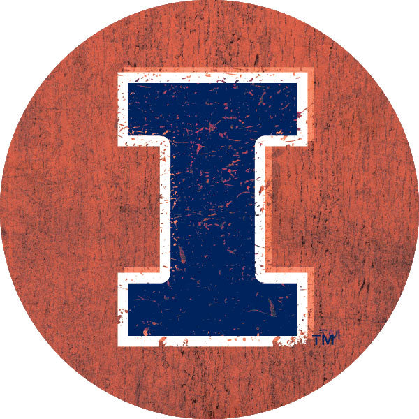 Illinois Fighting Illini Distressed Wood Grain Design 4-Inch Round Shape NCAA High-Definition Magnet - Versatile Metallic Surface Adornment