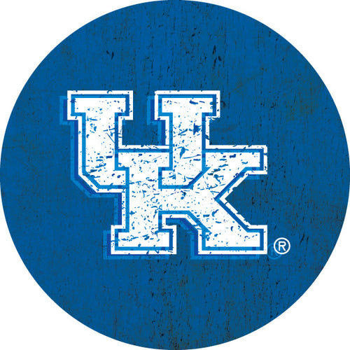 Kentucky Wildcats Distressed Wood Grain Design 4-Inch Round Shape NCAA High-Definition Magnet - Versatile Metallic Surface Adornment