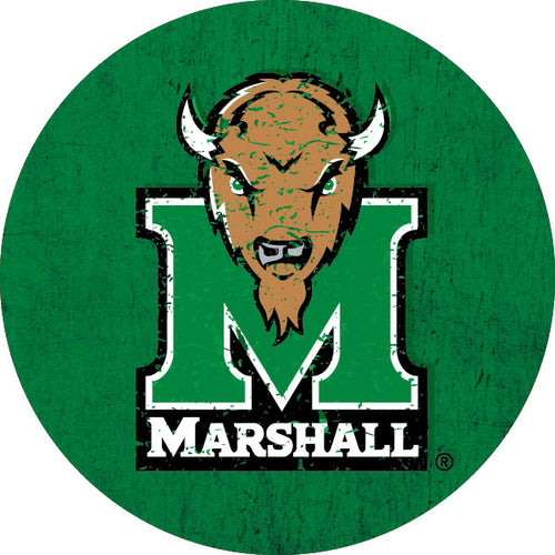 Marshall Thundering Herd Distressed Wood Grain Design 4-Inch Round Shape NCAA High-Definition Magnet - Versatile Metallic Surface Adornment