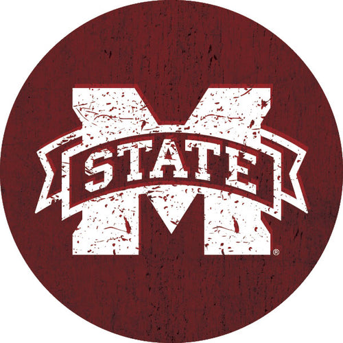 Mississippi State Bulldogs Distressed Wood Grain Design 4-Inch Round Shape NCAA High-Definition Magnet - Versatile Metallic Surface Adornment