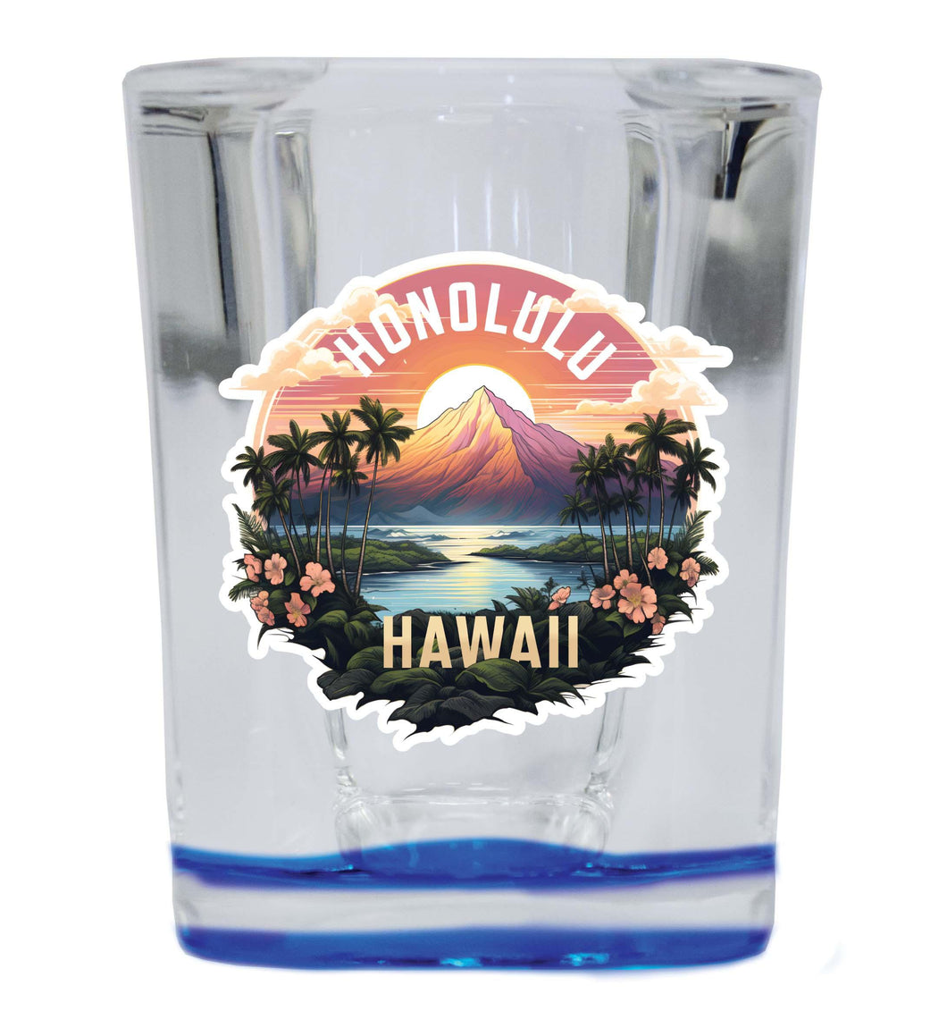 Honolulu Hawaii A Souvenir 2.5 Ounce Shot Glass Square  Base