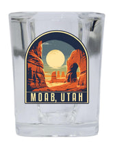 Load image into Gallery viewer, Moab Utah Souvenir 2.5 Ounce Shot Glass Square Blue Base
