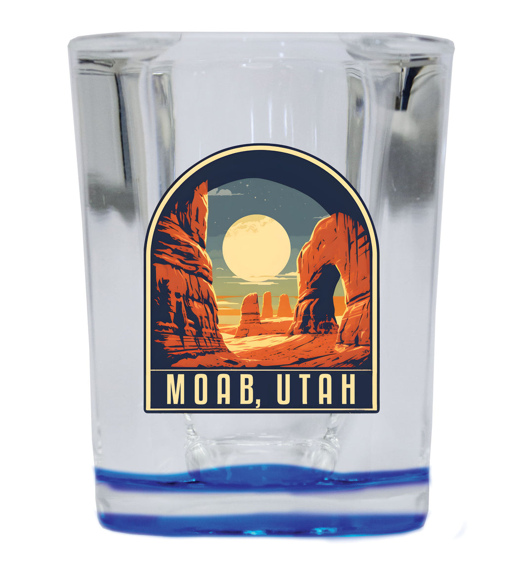 Moab Utah Souvenir 2.5 Ounce Shot Glass Square Blue Base