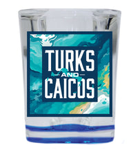 Load image into Gallery viewer, Turks And Caicos Souvenir 2.5 Ounce Shot Glass Square Blue Base
