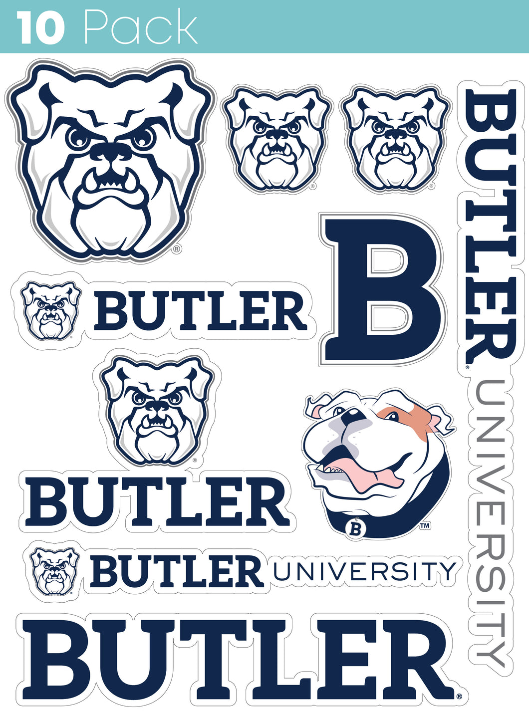 Butler Bulldogs 10-Pack, 4 inches in size on one of its sides NCAA Durable School Spirit Vinyl Decal Sticker