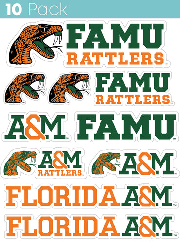 Florida A&M Rattlers 10-Pack, 4 inches in size on one of its sides NCAA Durable School Spirit Vinyl Decal Sticker