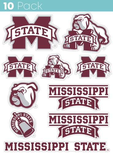 Mississippi State Bulldogs 10-Pack, 4 inches in size on one of its sides NCAA Durable School Spirit Vinyl Decal Sticker