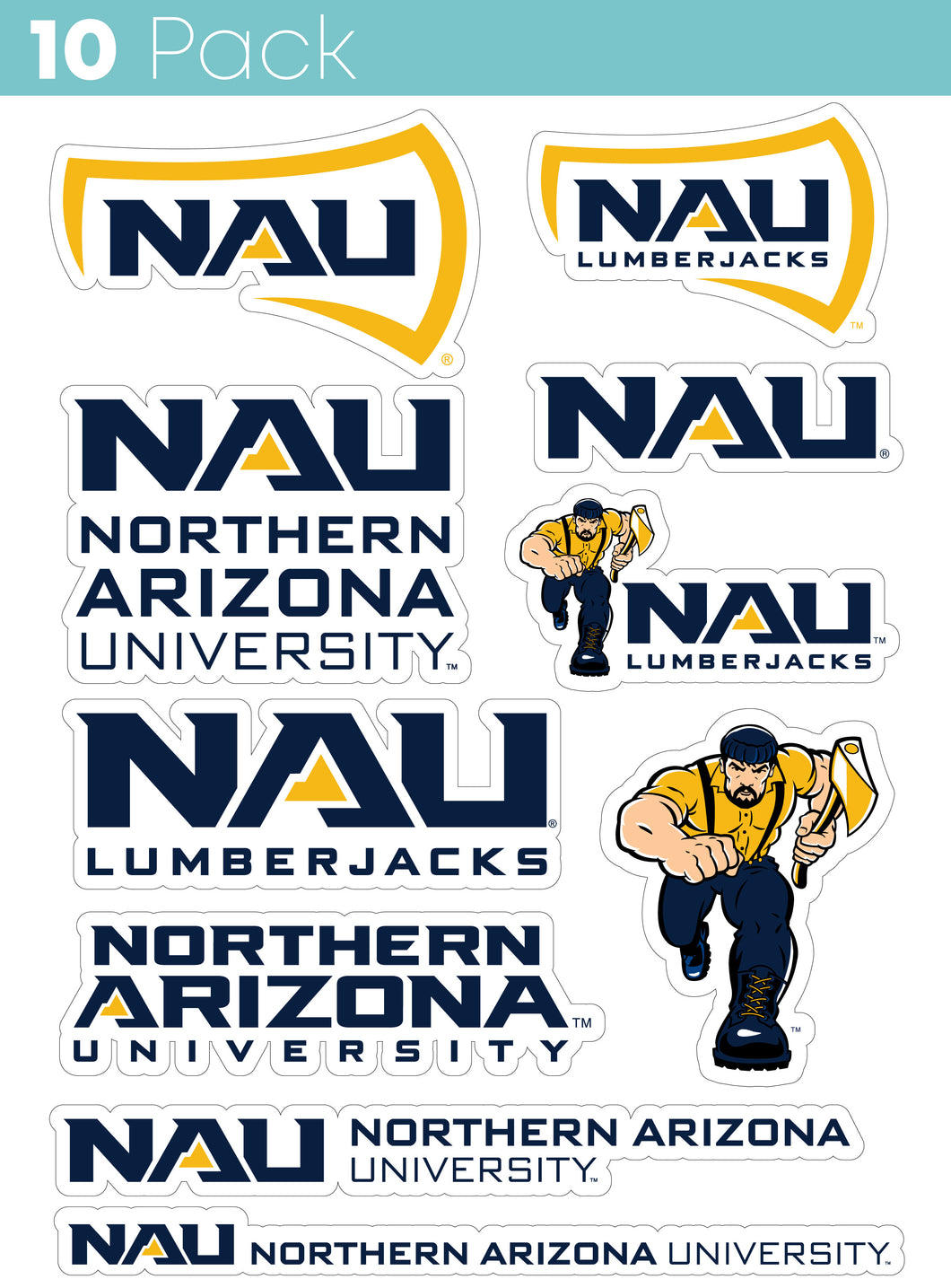 Northern Arizona University 10-Pack, 4 inches in size on one of its sides NCAA Durable School Spirit Vinyl Decal Sticker