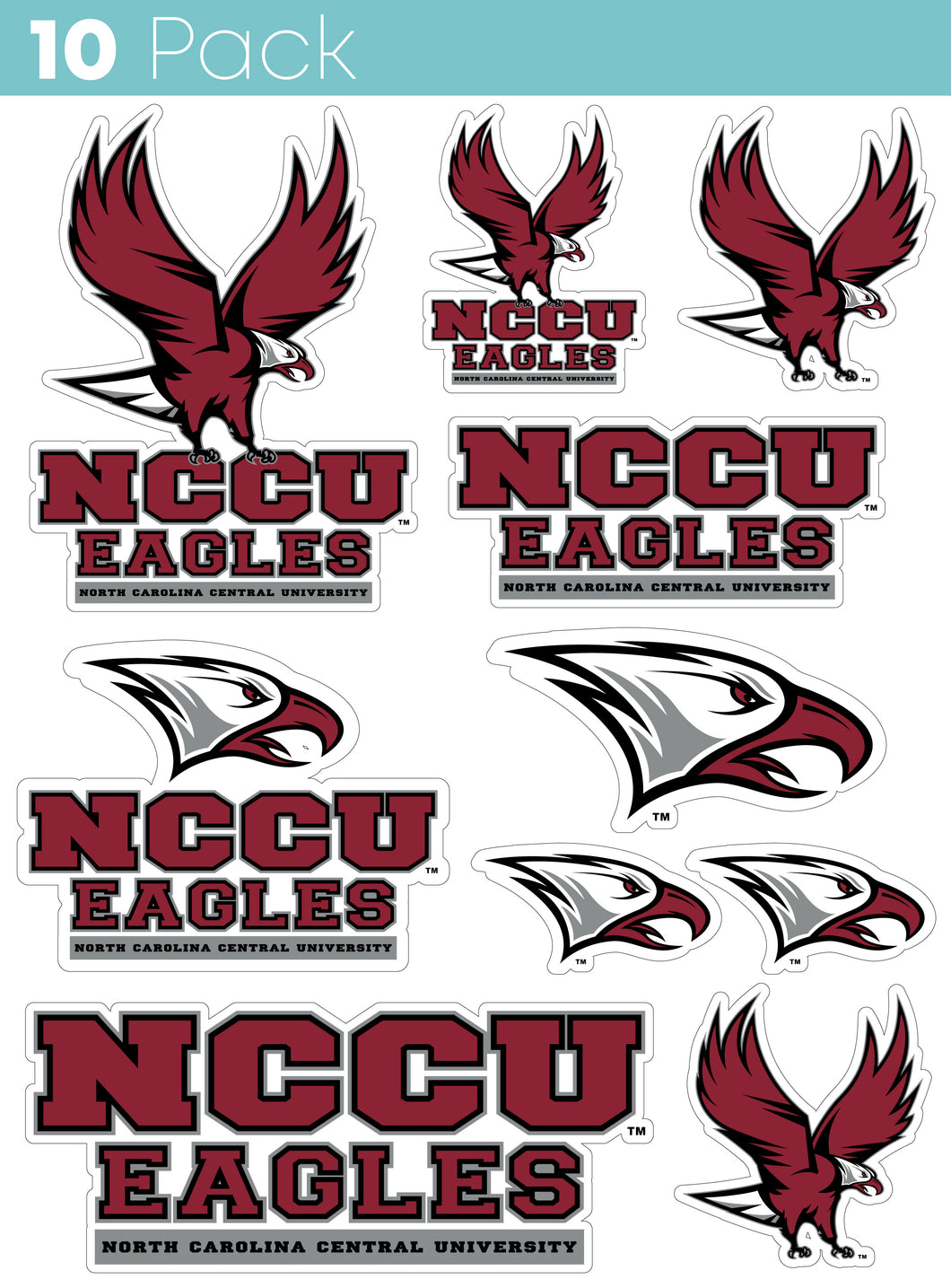 North Carolina Central Eagles 10-Pack, 4 inches in size on one of its sides NCAA Durable School Spirit Vinyl Decal Sticker