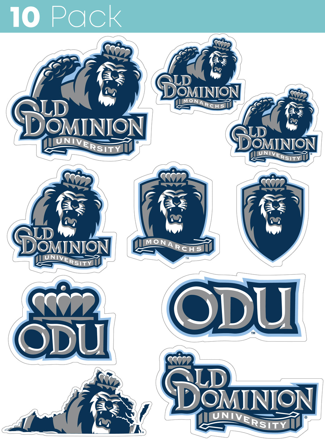 Old Dominion Monarchs 10-Pack, 4 inches in size on one of its sides NCAA Durable School Spirit Vinyl Decal Sticker