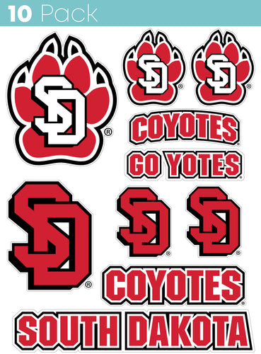 South Dakota Coyotes 10-Pack, 4 inches in size on one of its sides NCAA Durable School Spirit Vinyl Decal Sticker