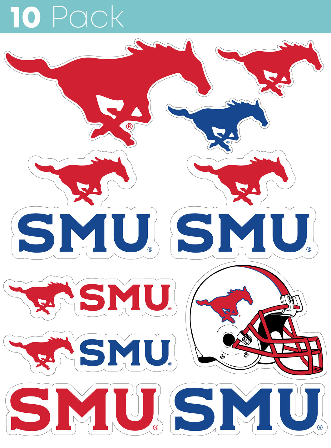 Southern Methodist University 10-Pack, 4 inches in size on one of its sides NCAA Durable School Spirit Vinyl Decal Sticker