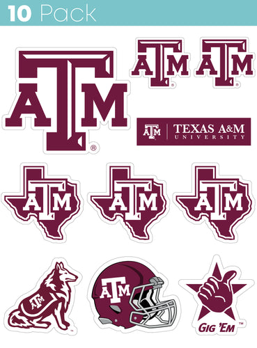 Texas A&M Aggies 10-Pack, 4 inches in size on one of its sides NCAA Durable School Spirit Vinyl Decal Sticker