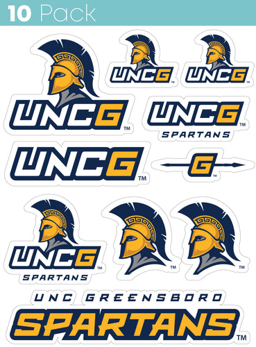 North Carolina Greensboro Spartans 10-Pack, 4 inches in size on one of its sides NCAA Durable School Spirit Vinyl Decal Sticker