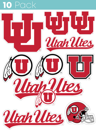 Utah Utes 10-Pack, 4 inches in size on one of its sides NCAA Durable School Spirit Vinyl Decal Sticker