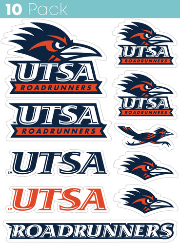 UTSA Road Runners 10-Pack, 4 inches in size on one of its sides NCAA Durable School Spirit Vinyl Decal Sticker