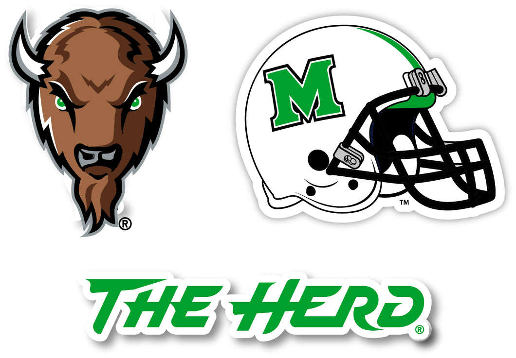 Marshall Thundering Herd 3 Pack 4-Inch Each NCAA Durable School Spirit Vinyl Decal Sticker