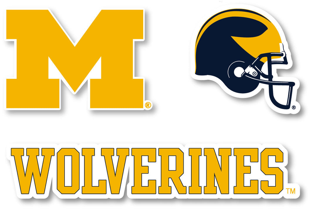 Michigan Wolverines 3 Pack 4-Inch Each NCAA Durable School Spirit Vinyl Decal Sticker