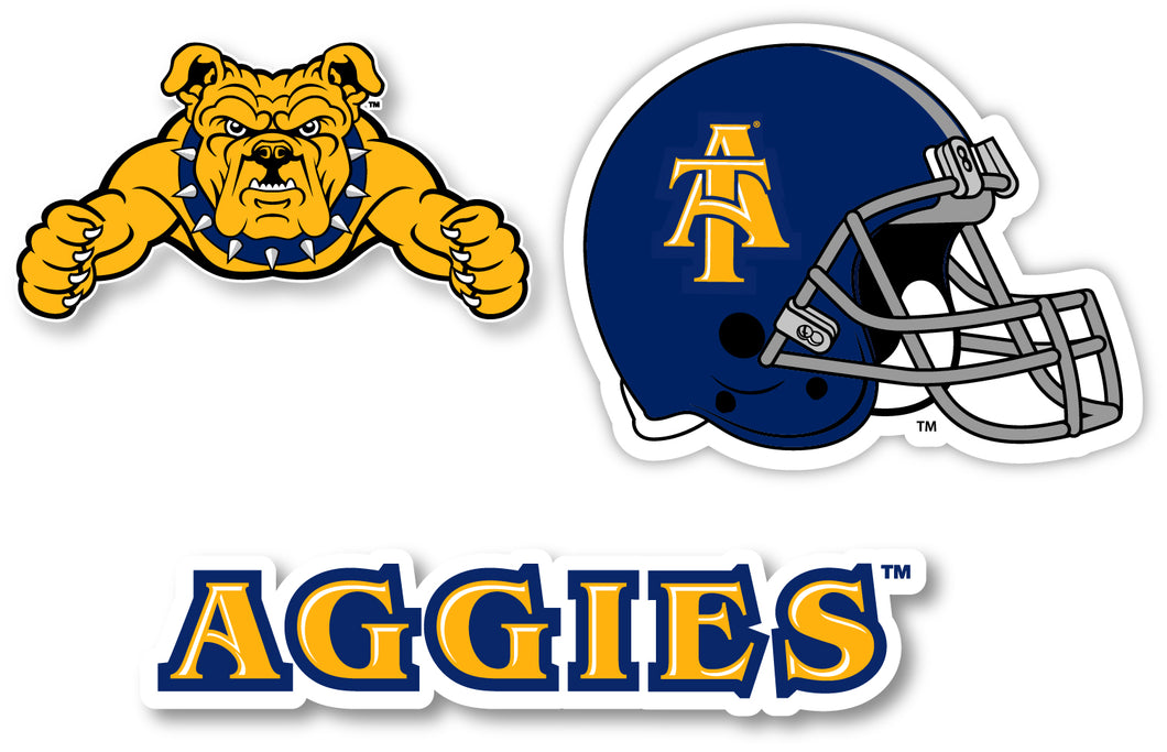 North Carolina A&T State Aggies 3 Pack 4-Inch Each NCAA Durable School Spirit Vinyl Decal Sticker