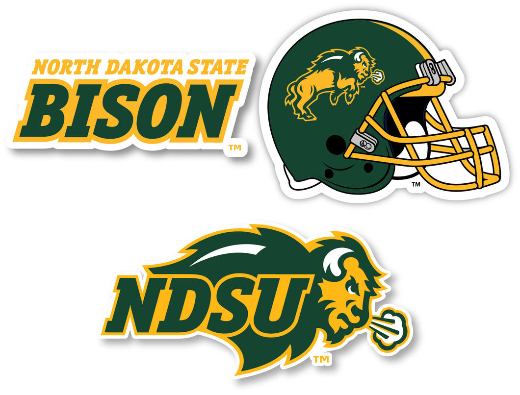 North Dakota State Bison 3 Pack 4-Inch Each NCAA Durable School Spirit Vinyl Decal Sticker