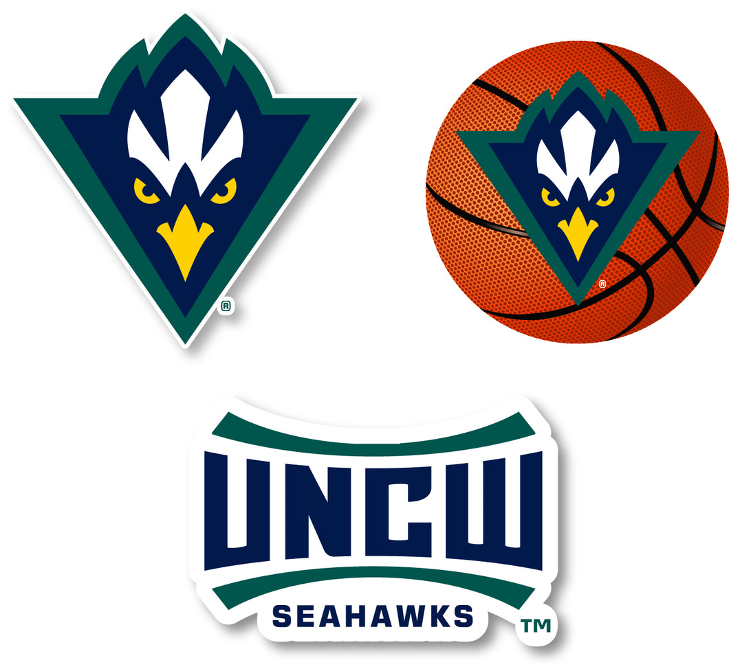 North Carolina Wilmington Seahawks 3 Pack 4-Inch Each NCAA Durable School Spirit Vinyl Decal Sticker