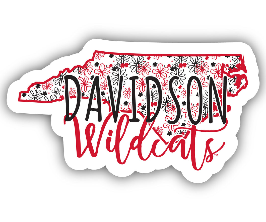 Davidson College 4-Inch State Shaped NCAA Floral Love Vinyl Sticker - Blossoming School Spirit Decal