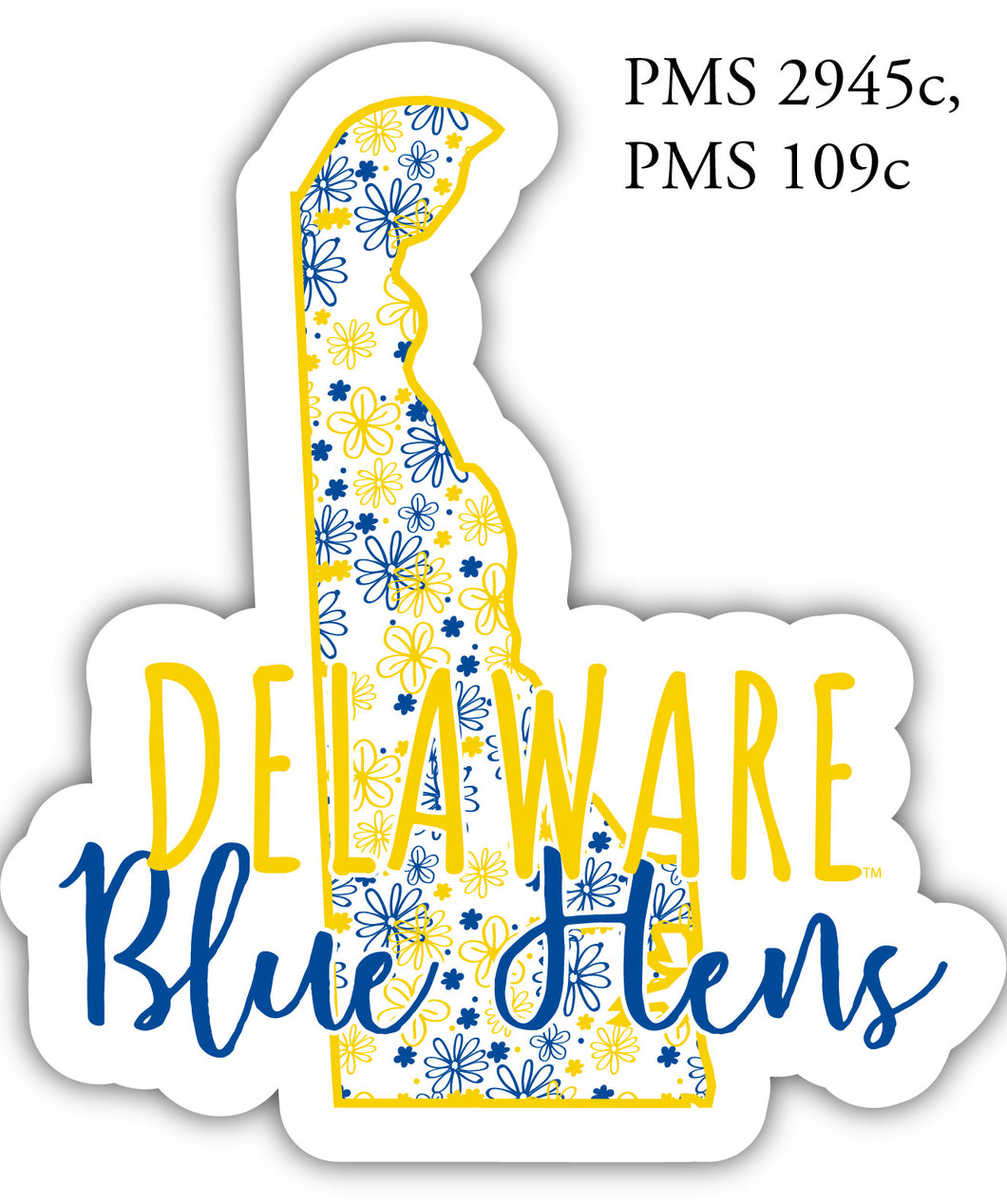 Delaware Blue Hens 4-Inch State Shaped NCAA Floral Love Vinyl Sticker - Blossoming School Spirit Decal