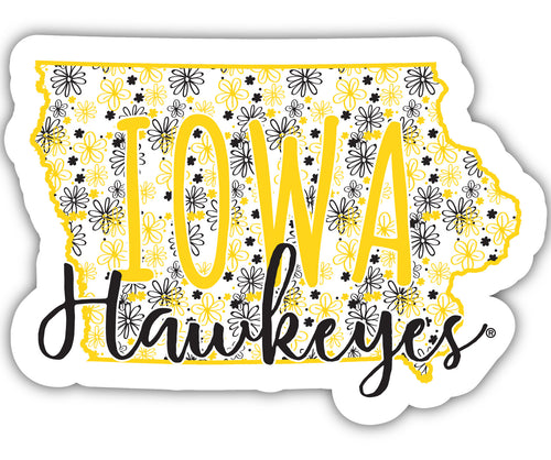 Iowa Hawkeyes 4-Inch State Shaped NCAA Floral Love Vinyl Sticker - Blossoming School Spirit Decal