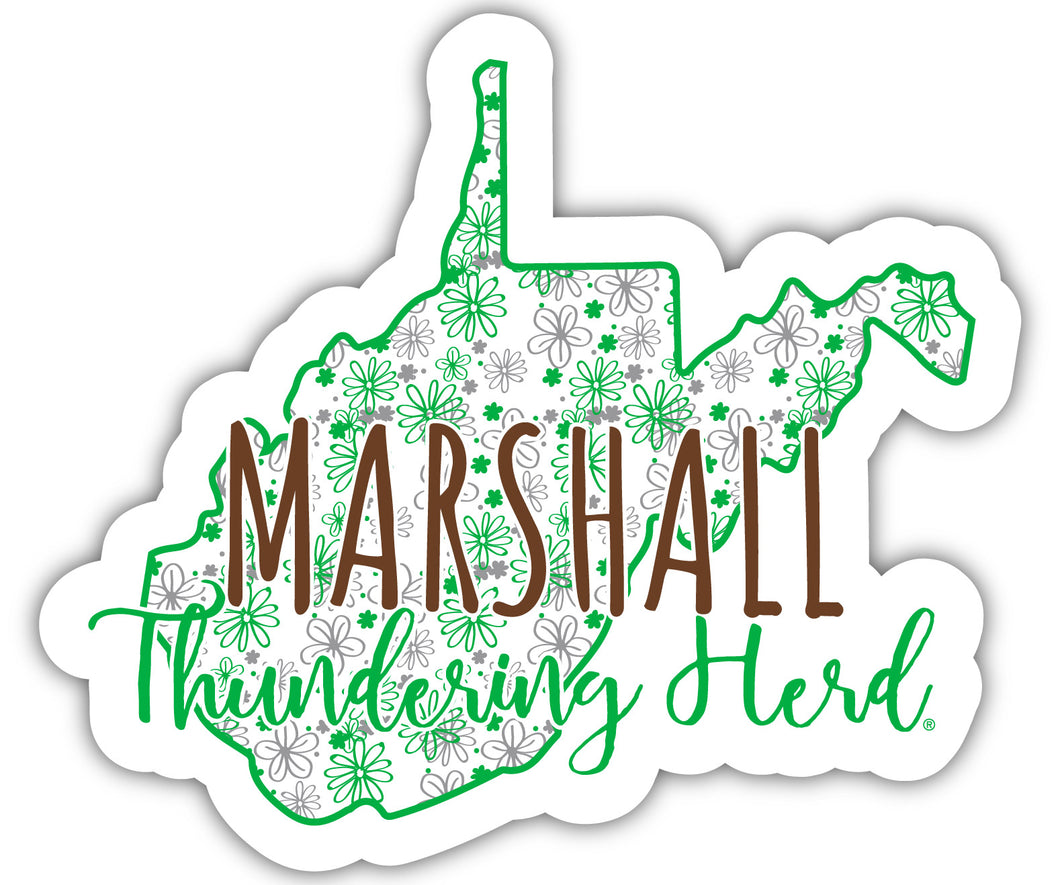 Marshall Thundering Herd 4-Inch State Shaped NCAA Floral Love Vinyl Sticker - Blossoming School Spirit Decal